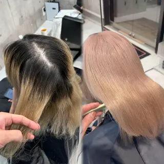 セミロング カラー ヘアアレンジ 複雑履歴修正/ ハイトーン職人/拓真のヘアスタイル