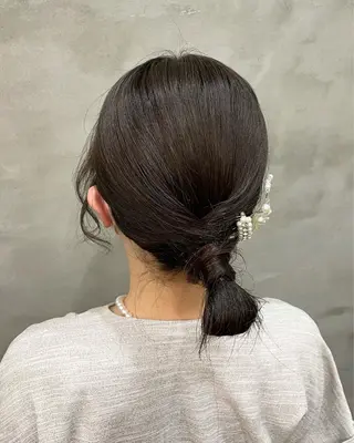 セミロング ヘアアレンジ 【ピンク/韓国ヘア/ ヘアセット】亜海のヘアスタイル