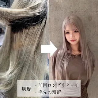 ロング 名古屋ムラ修正 ハイトーンのヘアスタイル