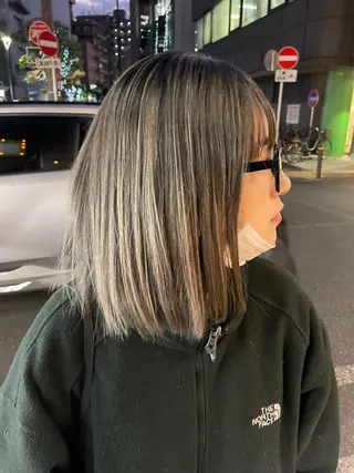 セミロング カラー スパイキーパーマ 柏NO1 藤本葉のヘアスタイル