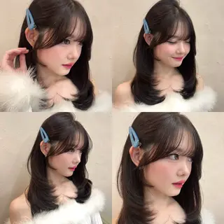 ミディアム 韓国ヘア レイヤーカットのヘアスタイル