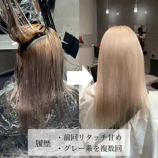 セミロング 名古屋ムラ修正 ハイトーンのヘアスタイル