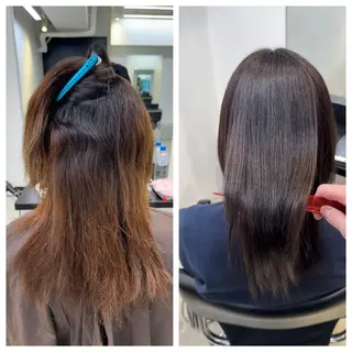 ロング け んブリーチ縮毛矯正のヘアスタイル