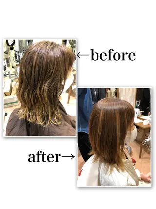 ミディアム カラー パーマ ✨髪質改善ストレート ×ミニボブ✨萩原　翼のヘアスタイル