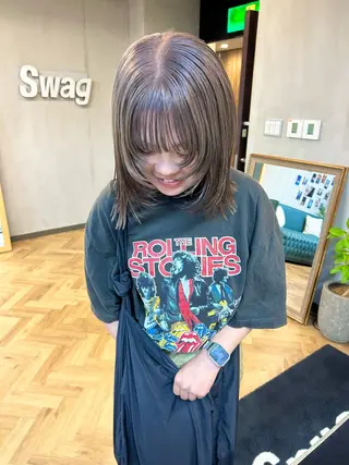 ミディアム カラー パーマ ヘアアレンジ 髪と音処　マトぺ所属・デザインカラー/ボブ ブリーチカラー/ユリのヘアスタイル