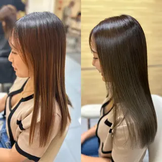 セミロング カラー パーマ 髪質改善/縮毛矯正 /ブリーチ矯正/岡部のヘアスタイル