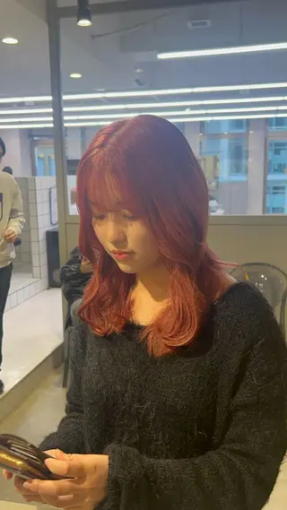 セミロング カラー パーマ ヘアアレンジ メンズ キッズ ブリーチなしカラー/ ブラウン/レイヤーのヘアスタイル