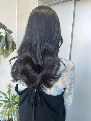 ロング カラー パーマ ヘアアレンジ 透明感/オリーブ/ グレージュ/YUKAのヘアスタイル