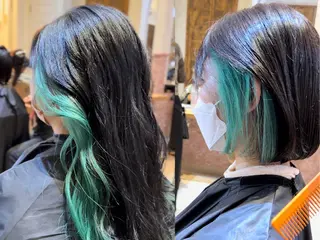 セミロング ブリーチなしダブル カラー縮毛矯正　下野のヘアスタイル