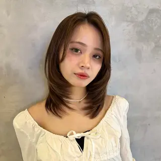 ミディアム カラー 顔周り/レイヤー/ 透明感/あやか💕のヘアスタイル