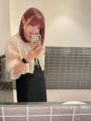 セミロング カラー ヘアアレンジ ハイトーンピンク🍑 ブリーチ🍑RINAのヘアスタイル