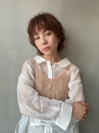 ミディアム カラー パーマ ヘアアレンジ Lin'ne所属・竹内梓／パーマ ／ハイトーンのヘアスタイル