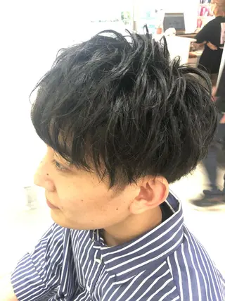 ショート パーマ メンズ 髪質改善× ハイライト溝江のヘアスタイル