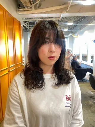 ミディアム カラー パーマ RIN／韓国ヘア レイヤーカットのヘアスタイル