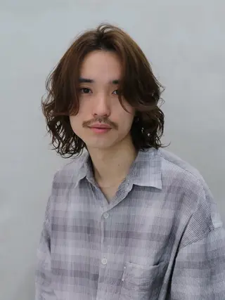 ミディアム パーマ メンズ 似合わせヘア/ ハイライト/廣田歩のヘアスタイル