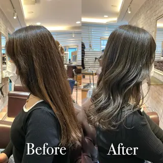 セミロング カラー アオガミ （前髪顔周りカット）のヘアスタイル