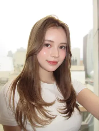 セミロング カラー 韓国くびれヘア 顔まわり新宿/さやかのヘアスタイル