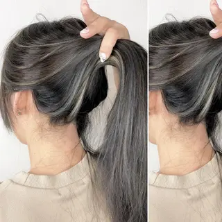 ミディアム カラー JuNブリーチに 縮毛矯正するプロのヘアスタイル