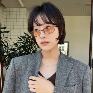 ショート カラー ボブパーマ/パーマ ウルフパーマのヘアスタイル