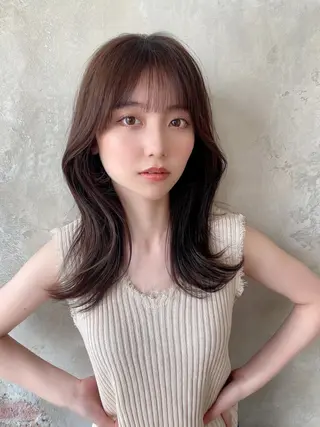 ミディアム カラー 顔周り/くびれヘア 韓国ヘア💕風間るなのヘアスタイル
