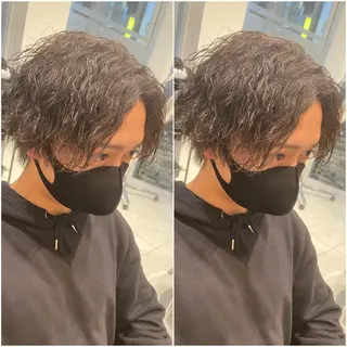 ミディアム パーマ メンズ 全席個室　暖色カラー Zina松園優香🌸のヘアスタイル