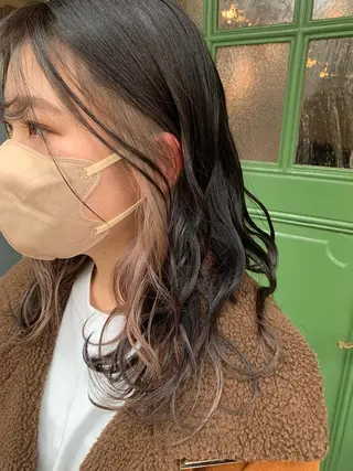 ロング カラー 清水千優/パーマ/透 明感カラー/メンズのヘアスタイル