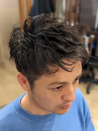 ショート パーマ メンズ メンズ専門💈シェー ビングOK👍宮林寛のヘアスタイル