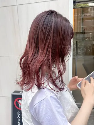 ミディアム カラー ヘアアレンジ ハル🌸柔色/ ブリーチなし/艶髪のヘアスタイル