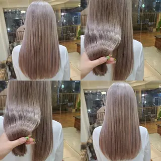 ロング パーマ ツヤ髪✨縮毛矯正 ハイトーンカラーのヘアスタイル