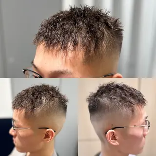 ショート メンズカットフェード パーマ/前山竜貴のヘアスタイル