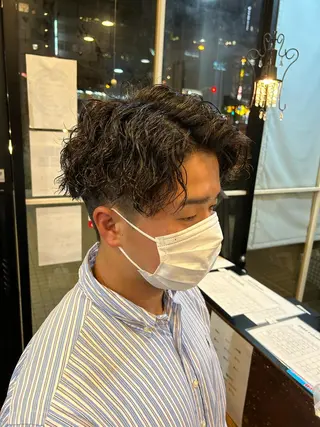 ミディアム パーマ メンズ 大阪/梅田/シャドウ パーマ/ノボリユウタのヘアスタイル