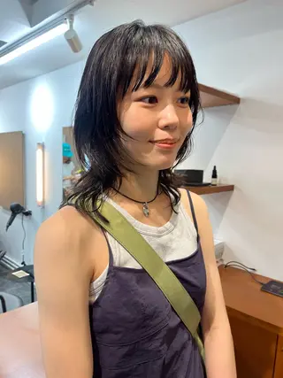 ミディアム レイヤー/ケアパーマ /ニュアンス/モードのヘアスタイル