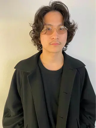 ミディアム パーマ メンズ 森貴裕/ベージュ/ パーマ/オリーブのヘアスタイル