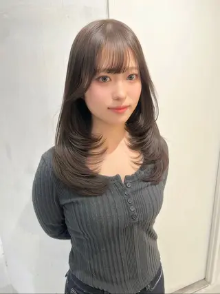 セミロング 韓国レイヤーカット/ 縮毛矯正/羽田航のヘアスタイル