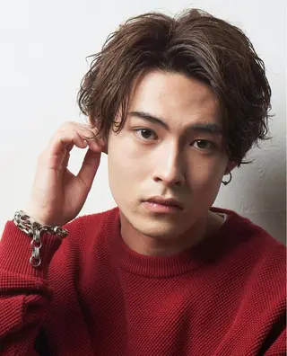 ショート パーマ メンズ ブリーチダブルカラー ハイライト/山本喜熙のヘアスタイル