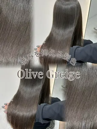 ロング カラー 赤み消し/オリーブ カーキ/福田れんのヘアスタイル