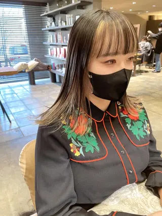 ミディアム カラー レイヤー/顔まわり 縮毛矯正/月城宏清のヘアスタイル