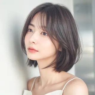 ミディアム カラー 山崎/ボブ縮毛矯正 レイヤー髪質改善のヘアスタイル