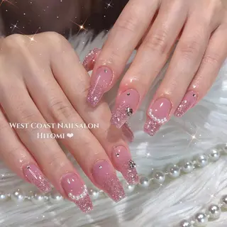 ネイル リボン、ガーリー パーツ放題専門店のネイルデザイン