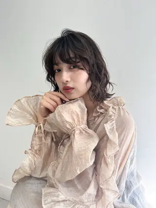 ミディアム パーマ 幣 あや乃のヘアスタイル