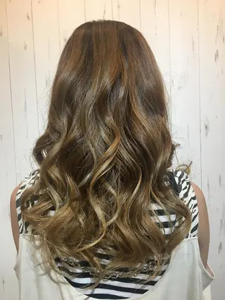 ロング カラー パーマ ヘアアレンジ チビ編み込みエクステ シールEXどぅ〜すのヘアスタイル