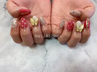 ネイル ネイルリボン 受付スタッフのネイルデザイン