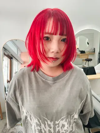 ミディアム カラー レイヤー/ウルフ/ ハッシュカット/ダイのヘアスタイル