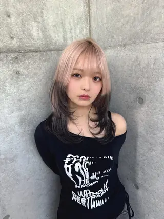 ミディアム カラー ダブルカラー 韓国レイヤーKYONのヘアスタイル