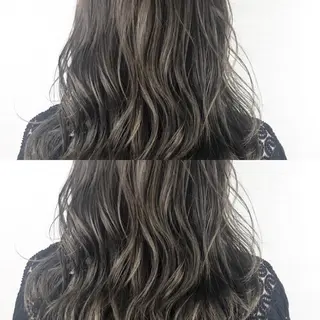 セミロング カラー 韓国レイヤーカット/ ダブルカラーのヘアスタイル