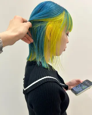 ミディアム カラー ハイトーン/ブリーチ 似合せカット/パーマのヘアスタイル