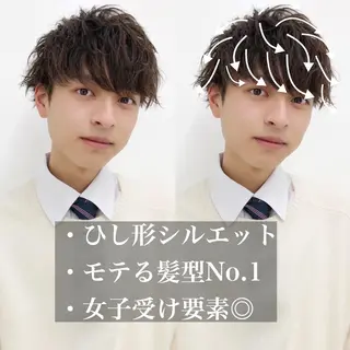 ショート パーマ メンズ 赤み消し🌿 透明感カラー🫧のヘアスタイル