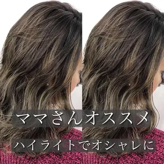 セミロング 白髪ぼかしハイライト めさきすずなのヘアスタイル
