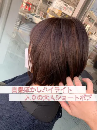 ミディアム カラー 白髪ぼかしハイライト 柳川拓哉のヘアスタイル