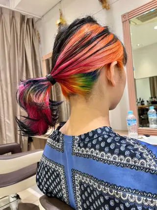 ミディアム カラー 前髪縮毛矯正 高野開弦ハイトーンのヘアスタイル